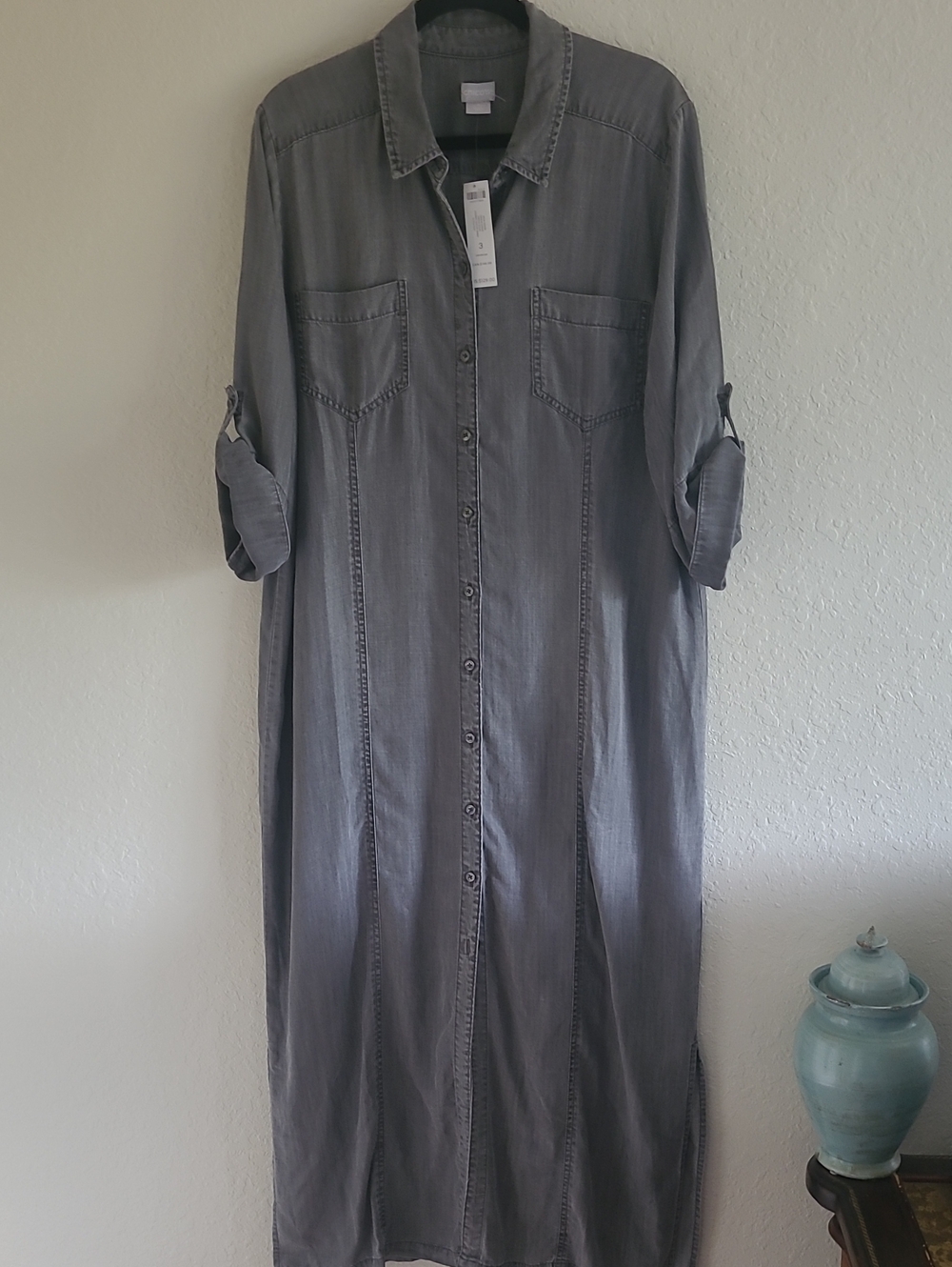 Chico's Grey Button-Down Maxi Shirt Dress. Sz. 16. NWT.